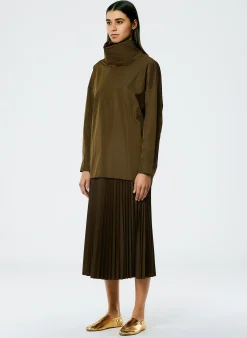 Skirts>Tibi Italian Sporty Nylon Sunray Pleated Pull On Skirt Wood