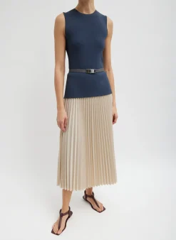 Skirts>Tibi Italian Sporty Nylon Sunray Pleated Pull On Skirt Ash