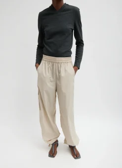 Pants & Shorts>Tibi Italian Sporty Nylon Wide Leg Pull On Pant Ash