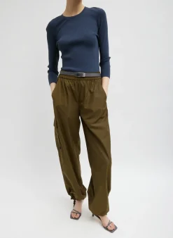 Pants & Shorts>Tibi Italian Sporty Nylon Wide Leg Pull On Pant Wood