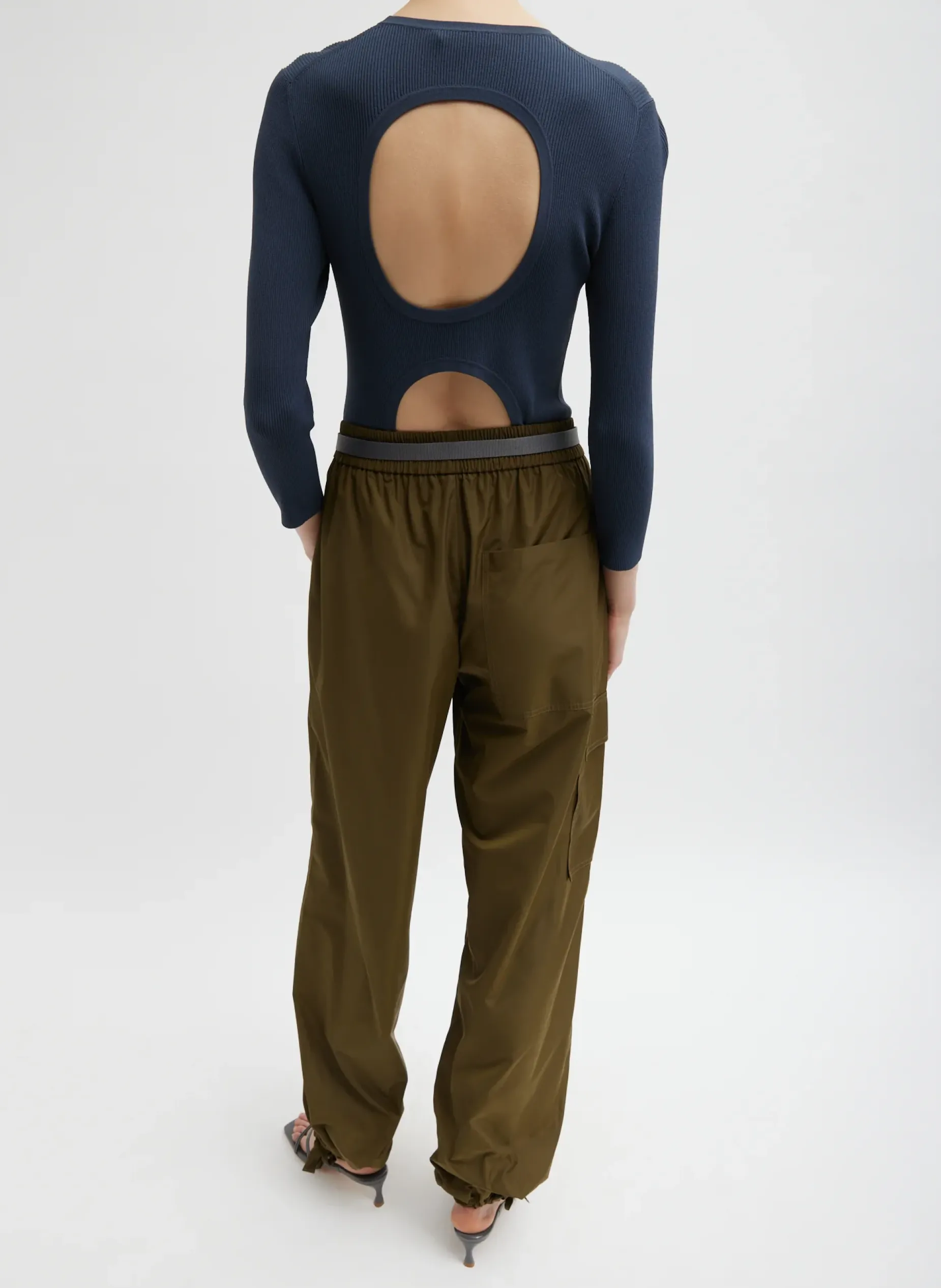 Pants & Shorts>Tibi Italian Sporty Nylon Wide Leg Pull On Pant Wood