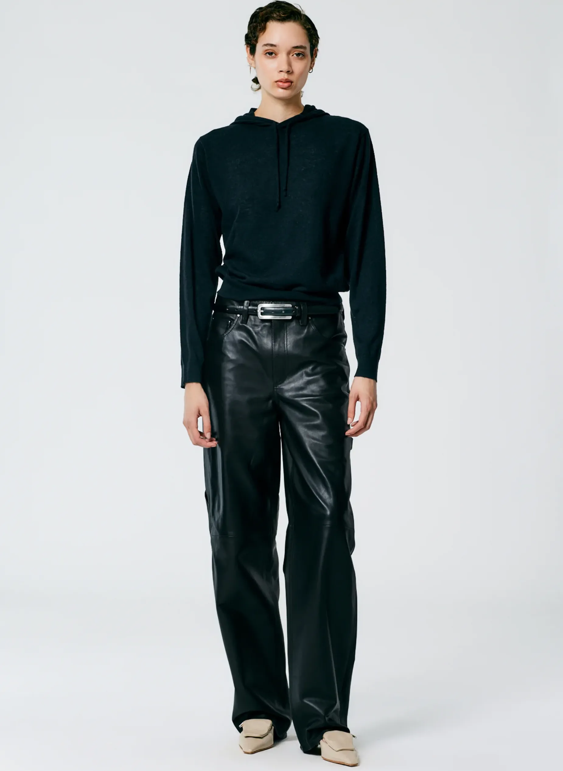 Pants & Shorts|Fundamentals - WOFs>Tibi Leather Slouchy Carpenter Pant Black