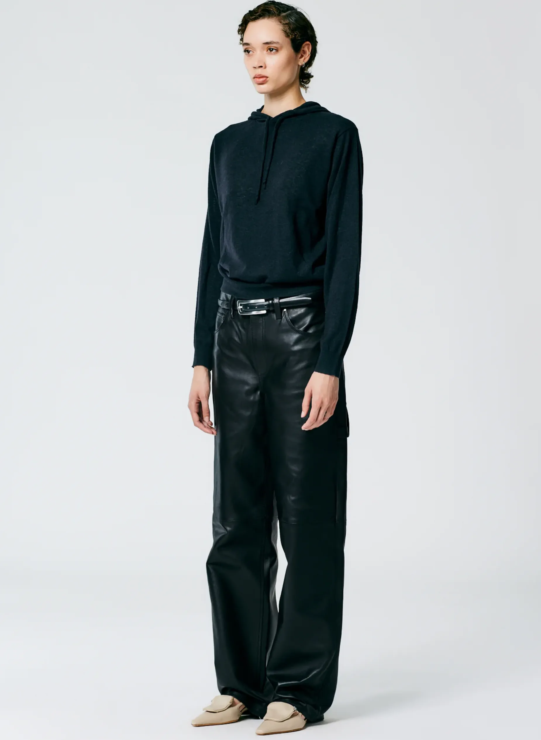 Pants & Shorts|Fundamentals - WOFs>Tibi Leather Slouchy Carpenter Pant Black
