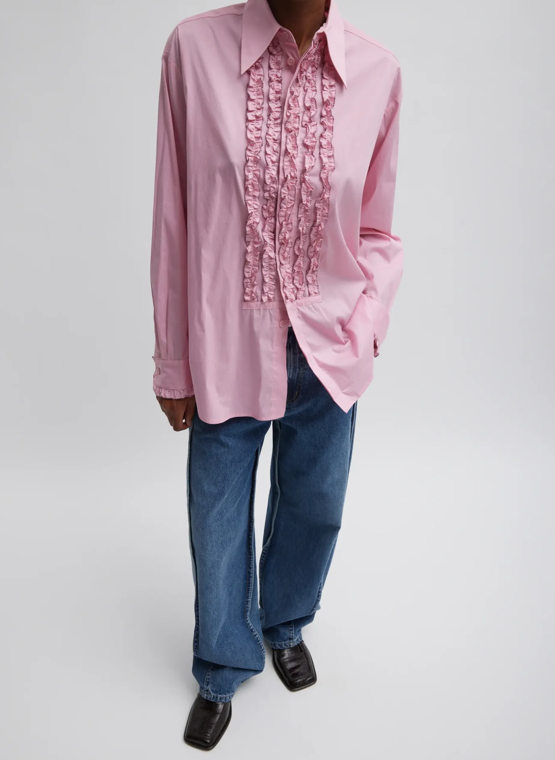 Tops>Tibi Light Weight Cotton Nylon Easy Tuxedo Shirt Pink