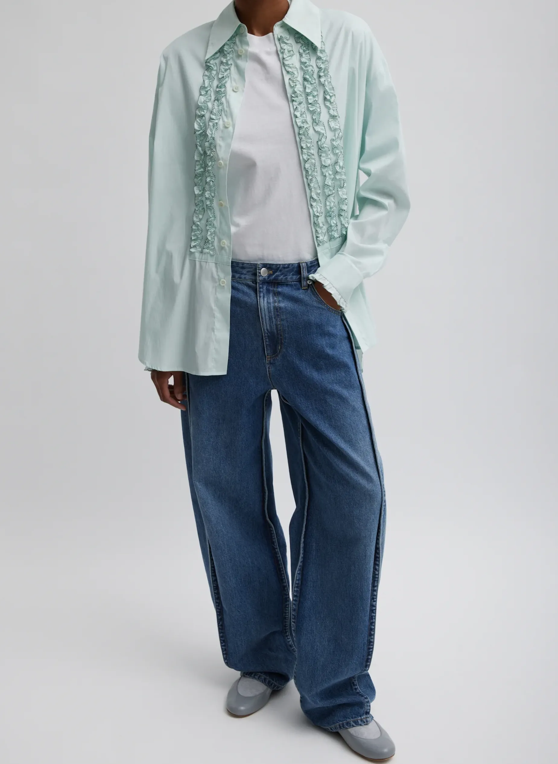 Tops>Tibi Light Weight Cotton Nylon Easy Tuxedo Shirt Mint