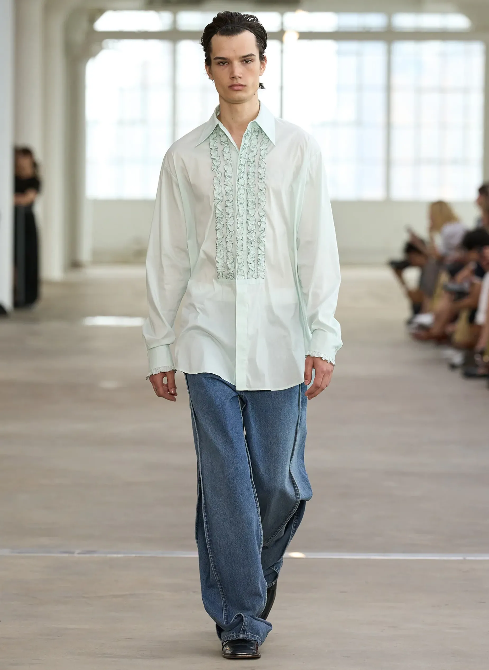 Tops>Tibi Light Weight Cotton Nylon Easy Tuxedo Shirt Mint