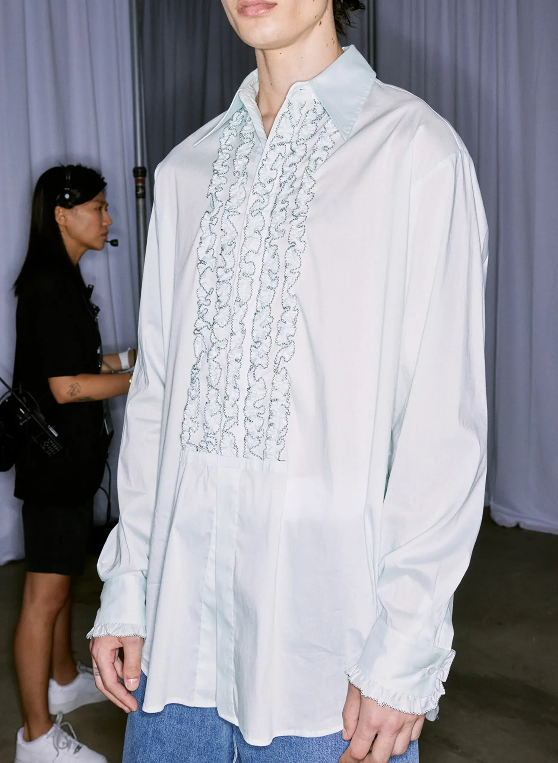 Tops>Tibi Light Weight Cotton Nylon Easy Tuxedo Shirt Mint