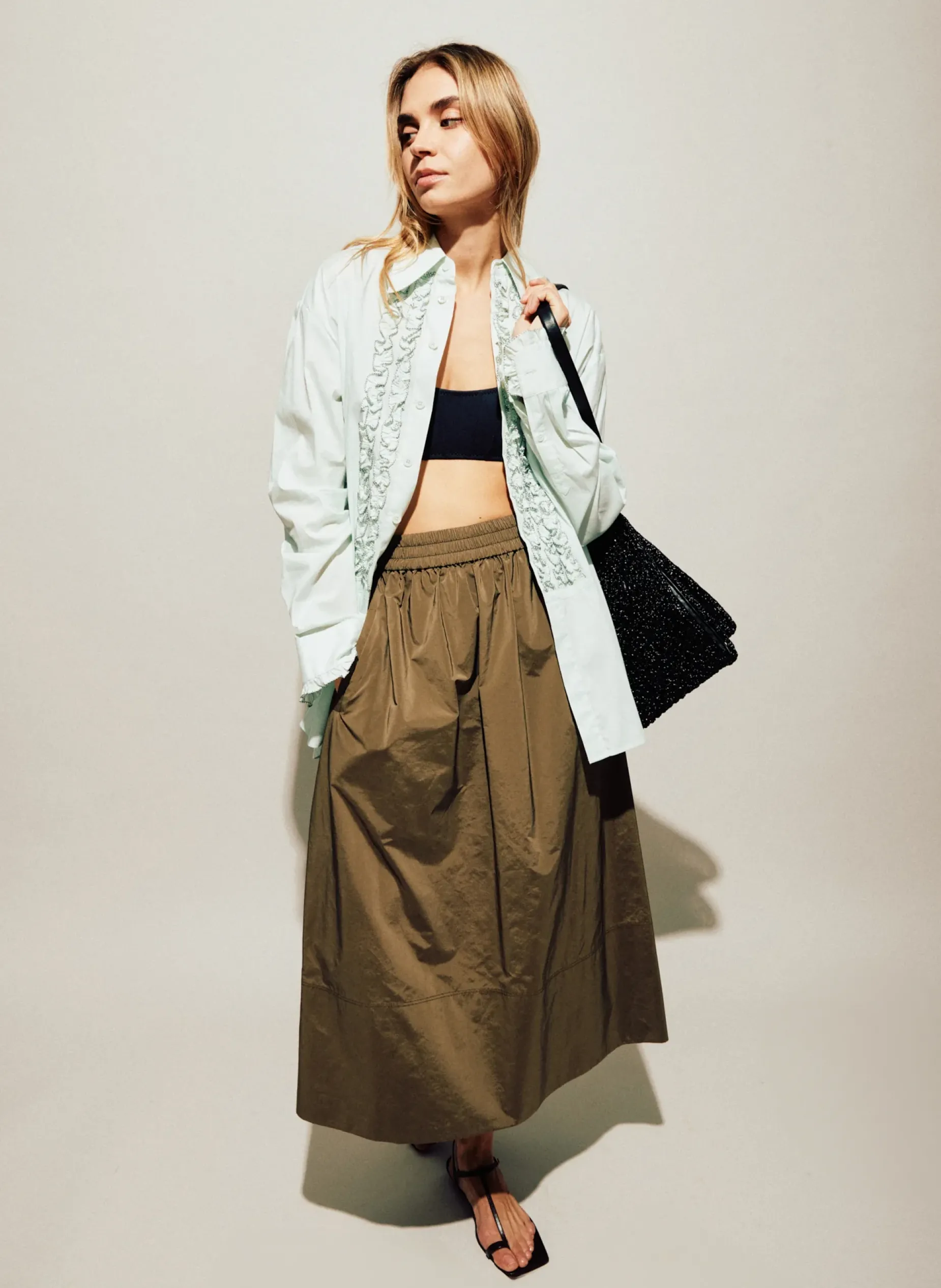 Tops>Tibi Light Weight Cotton Nylon Easy Tuxedo Shirt Mint