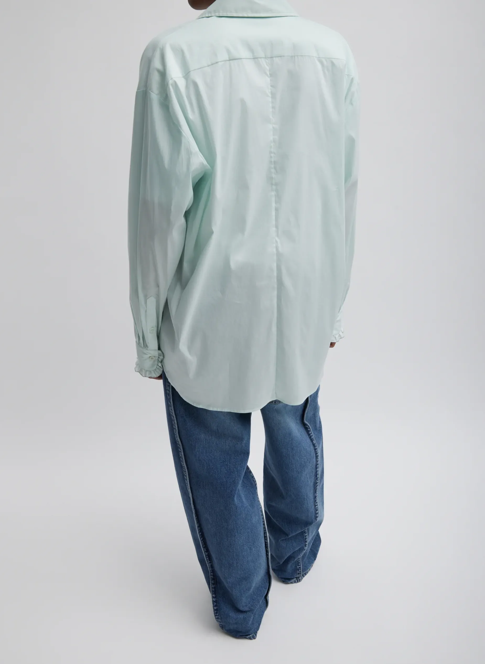 Tops>Tibi Light Weight Cotton Nylon Easy Tuxedo Shirt Mint