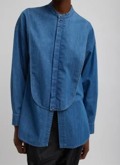 Denim|Tops>Tibi Light Weight Stone Wash Denim Tuxedo Shirt Denim Blue