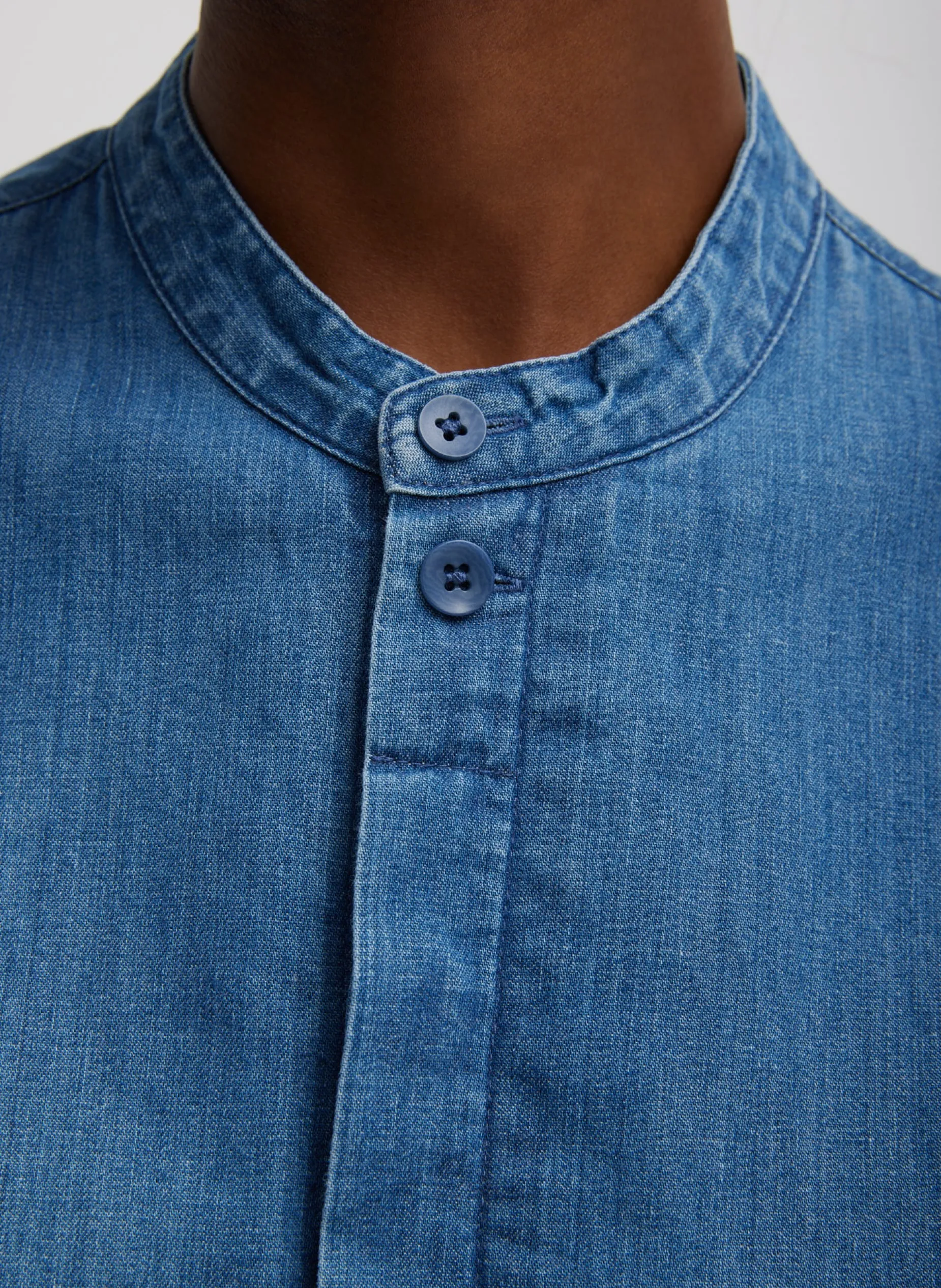 Denim|Tops>Tibi Light Weight Stone Wash Denim Tuxedo Shirt Denim Blue