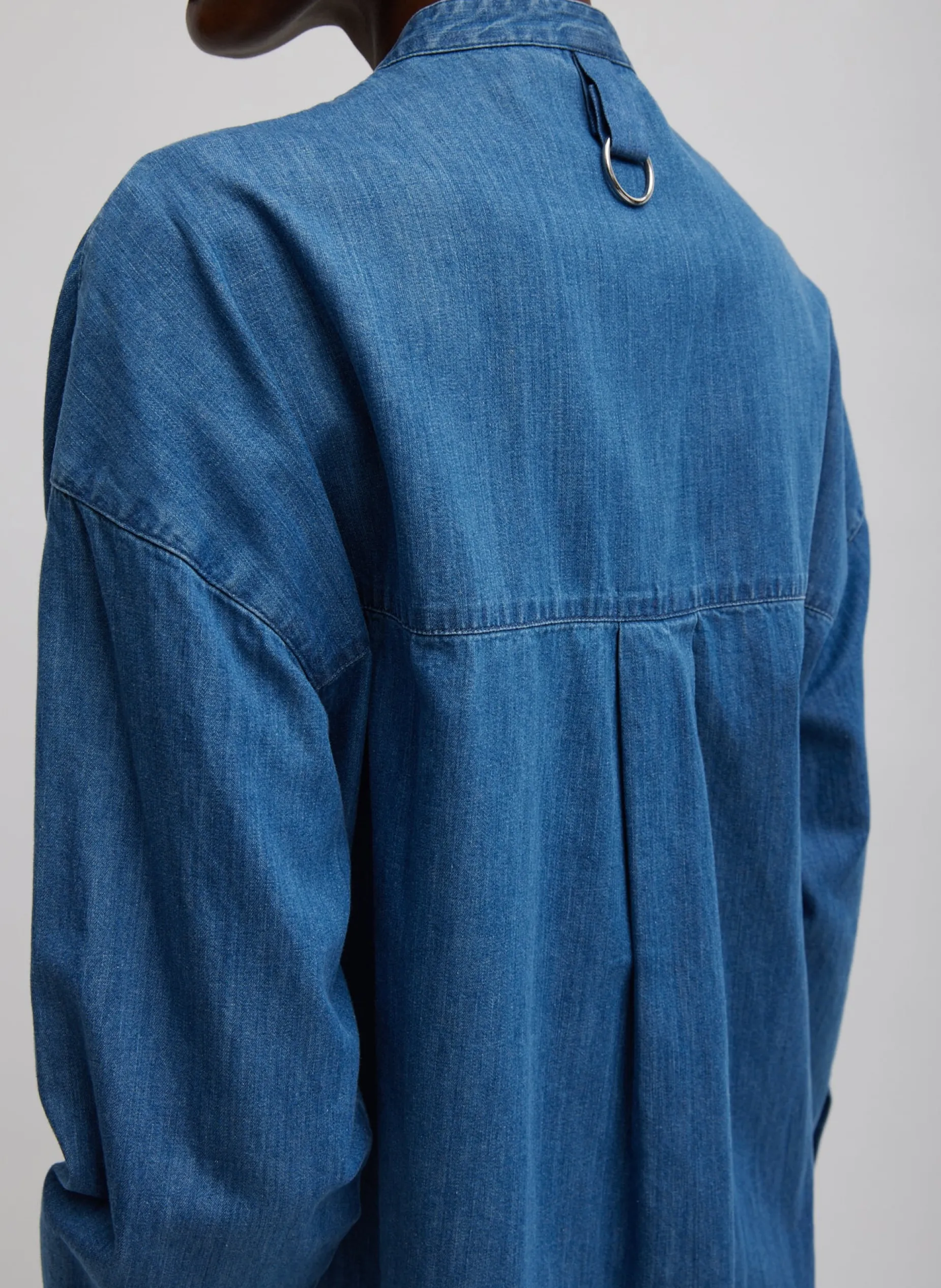 Denim|Tops>Tibi Light Weight Stone Wash Denim Tuxedo Shirt Denim Blue