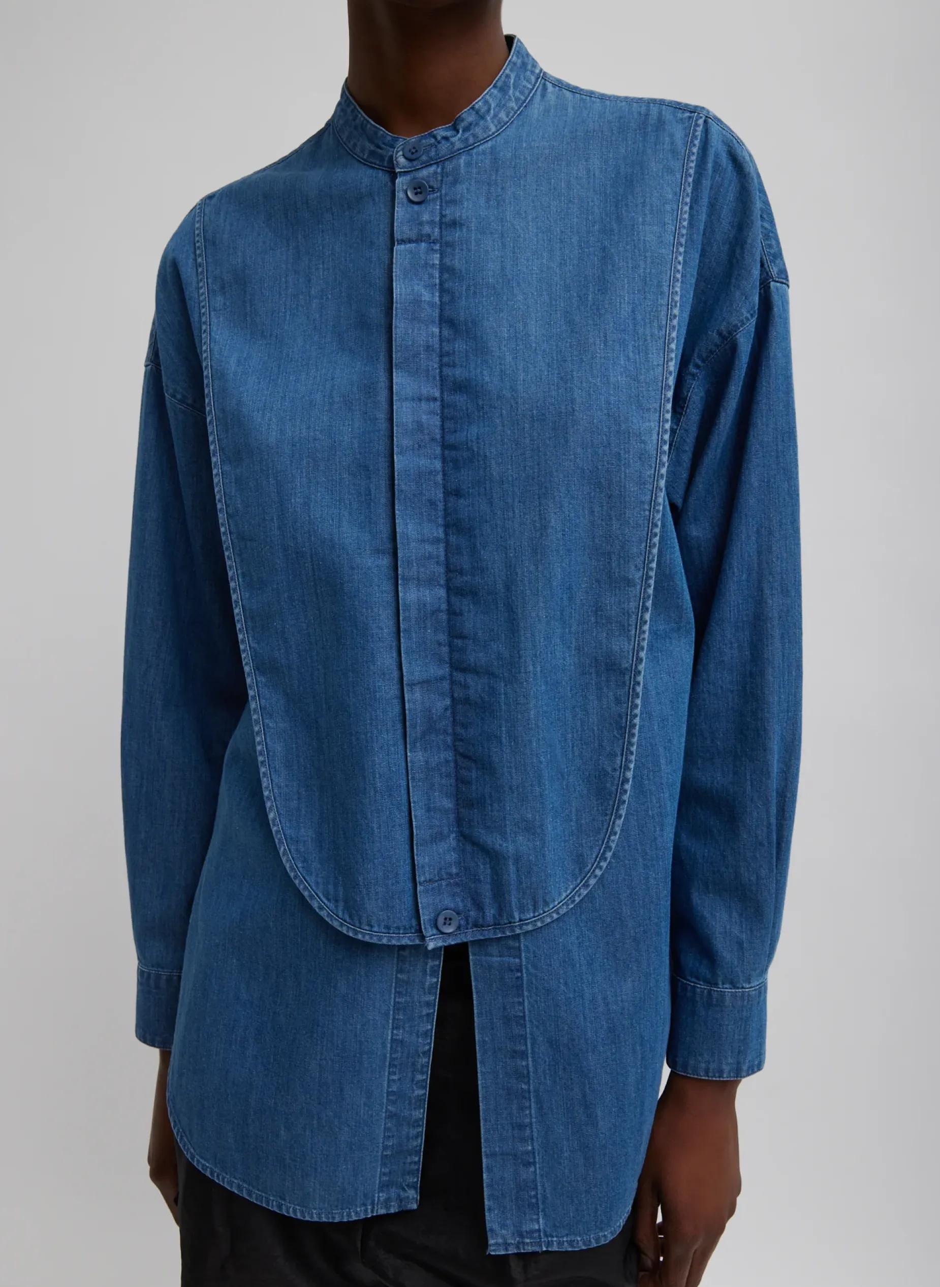 Denim|Tops>Tibi Light Weight Stone Wash Denim Tuxedo Shirt Denim Blue