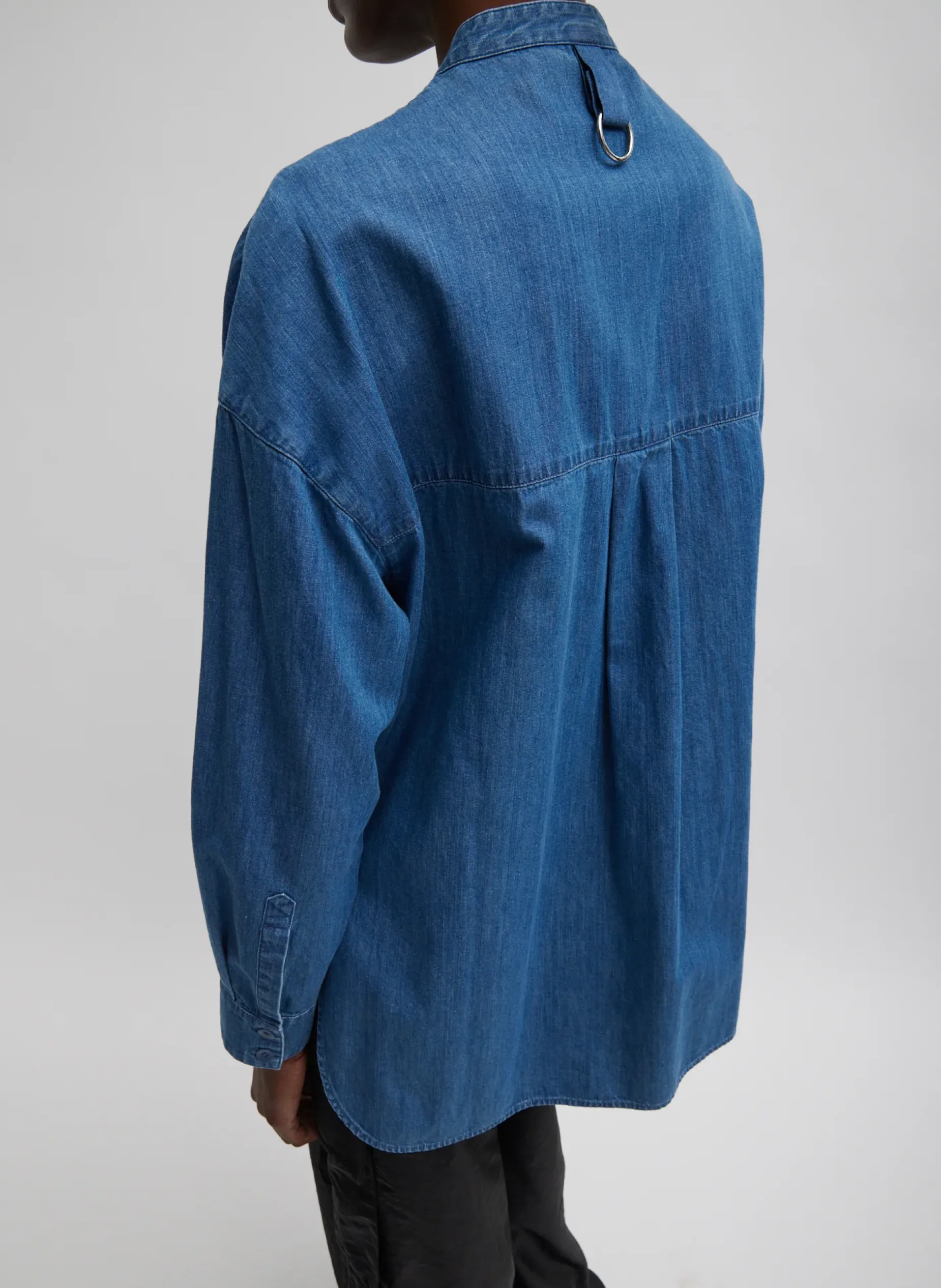 Denim|Tops>Tibi Light Weight Stone Wash Denim Tuxedo Shirt Denim Blue