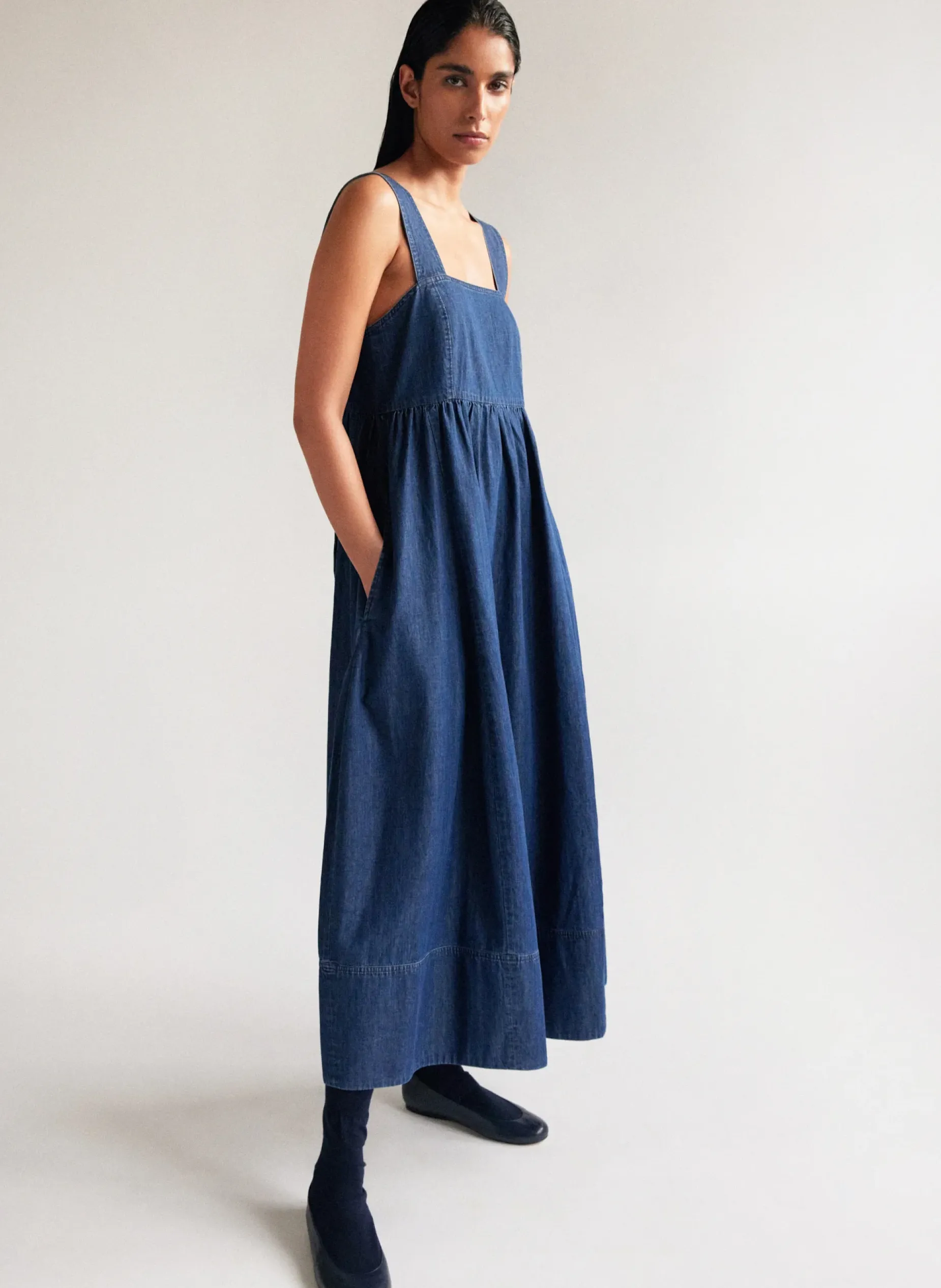 Dresses>Tibi Light Weight Stone Wash Sculpted Dress Dark Enzyme Wash