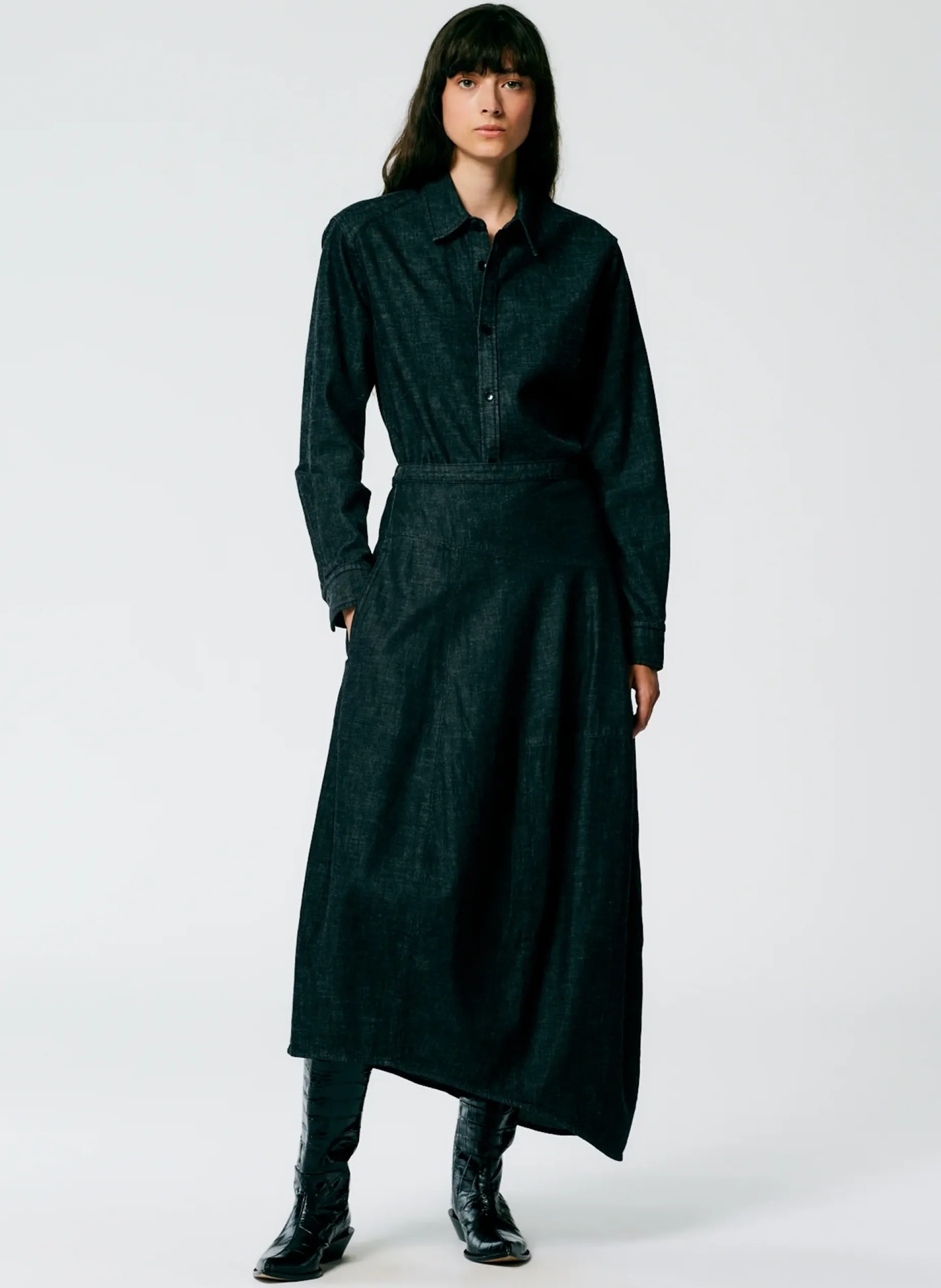 Skirts|Fundamentals - WOFs>Tibi Light Weight Stone Washed Denim Asymmetrical Balloon Skirt - Petite Black