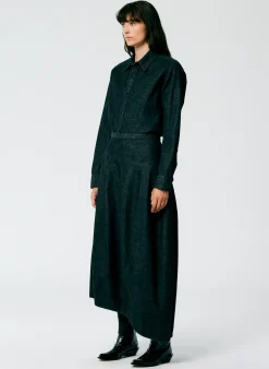 Skirts|Fundamentals - WOFs>Tibi Light Weight Stone Washed Denim Asymmetrical Balloon Skirt - Petite Black