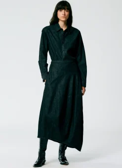 Skirts|Fundamentals - WOFs>Tibi Light Weight Stone Washed Denim Asymmetrical Balloon Skirt - Regular Black