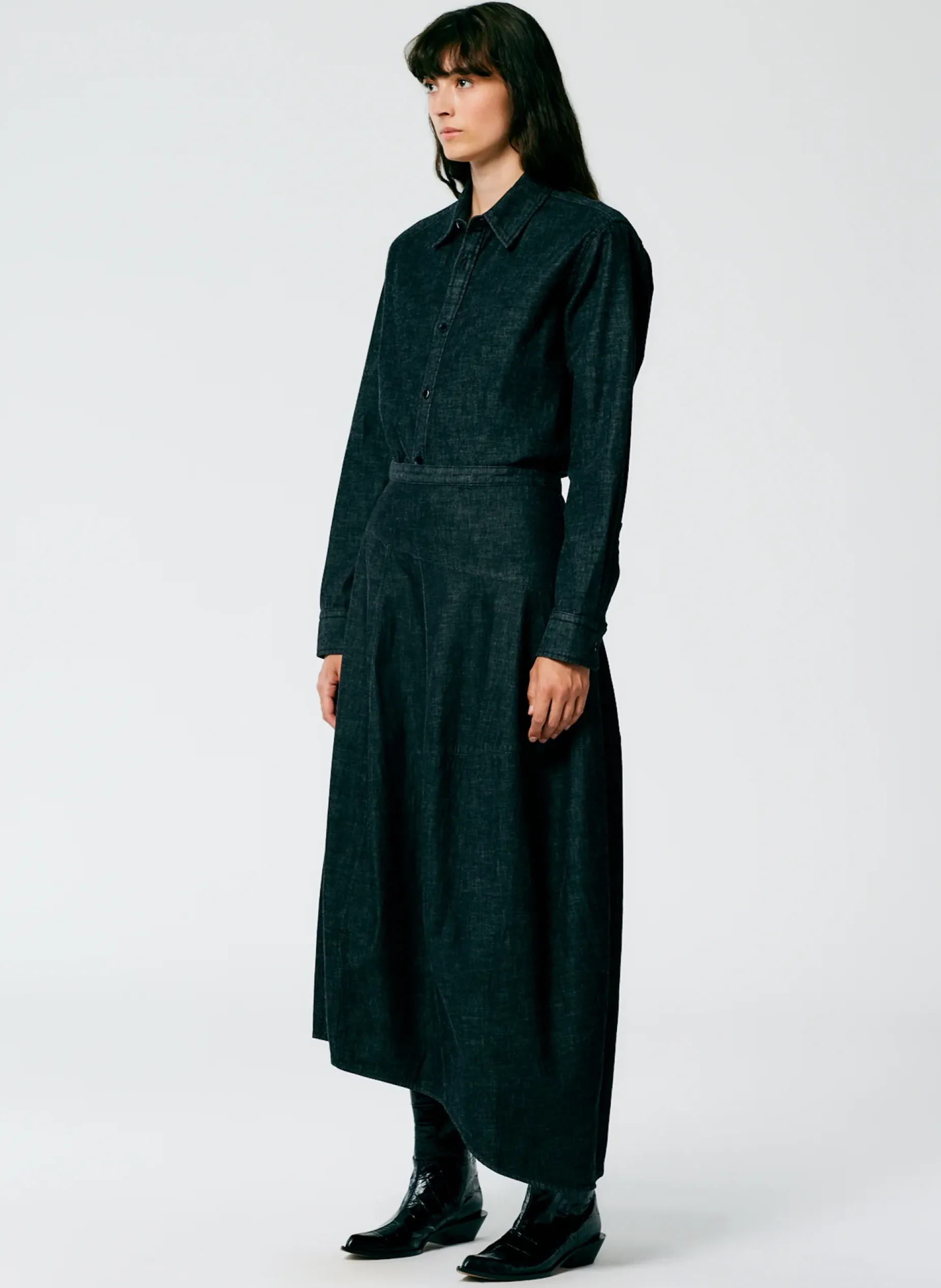 Skirts|Fundamentals - WOFs>Tibi Light Weight Stone Washed Denim Asymmetrical Balloon Skirt - Regular Black