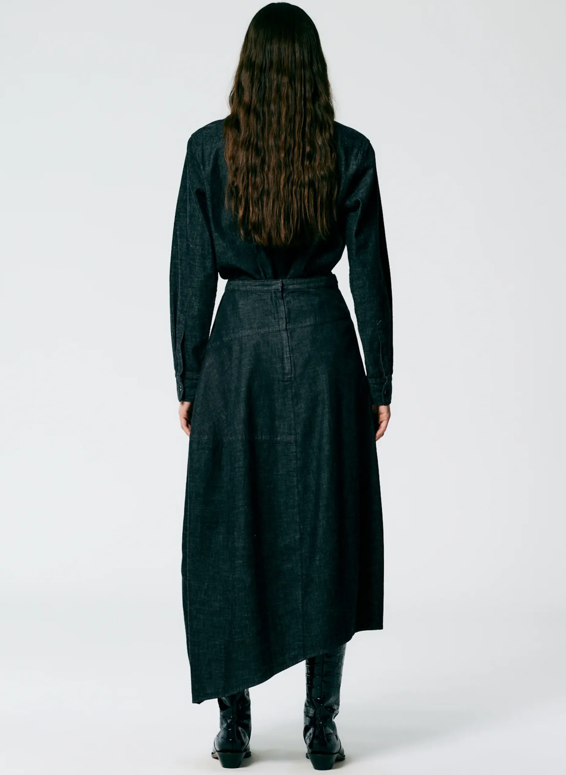 Skirts|Fundamentals - WOFs>Tibi Light Weight Stone Washed Denim Asymmetrical Balloon Skirt - Regular Black