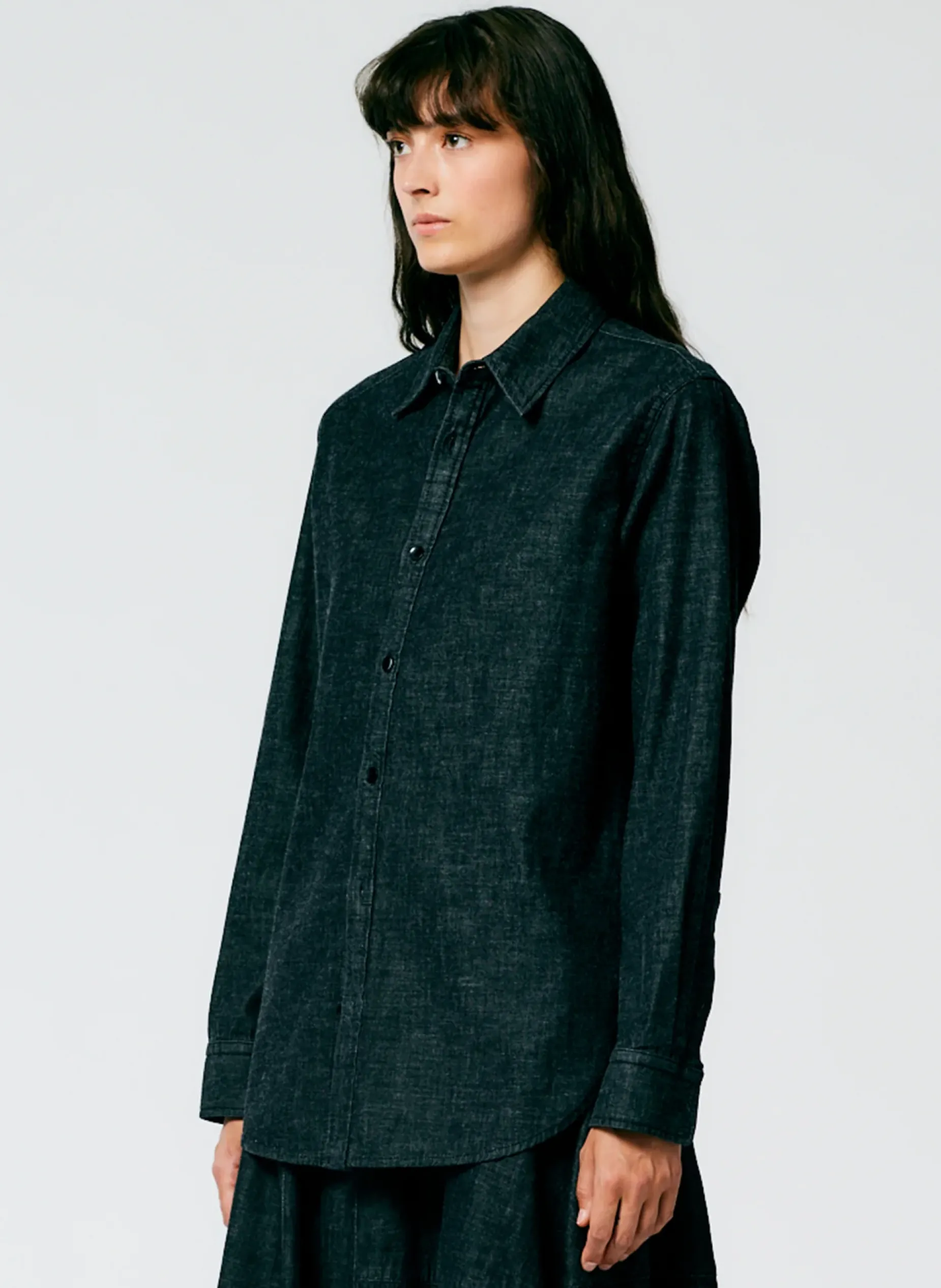 Tops|Fundamentals - WOFs>Tibi Light Weight Stone Washed Denim Charlie Slim Shirt Black
