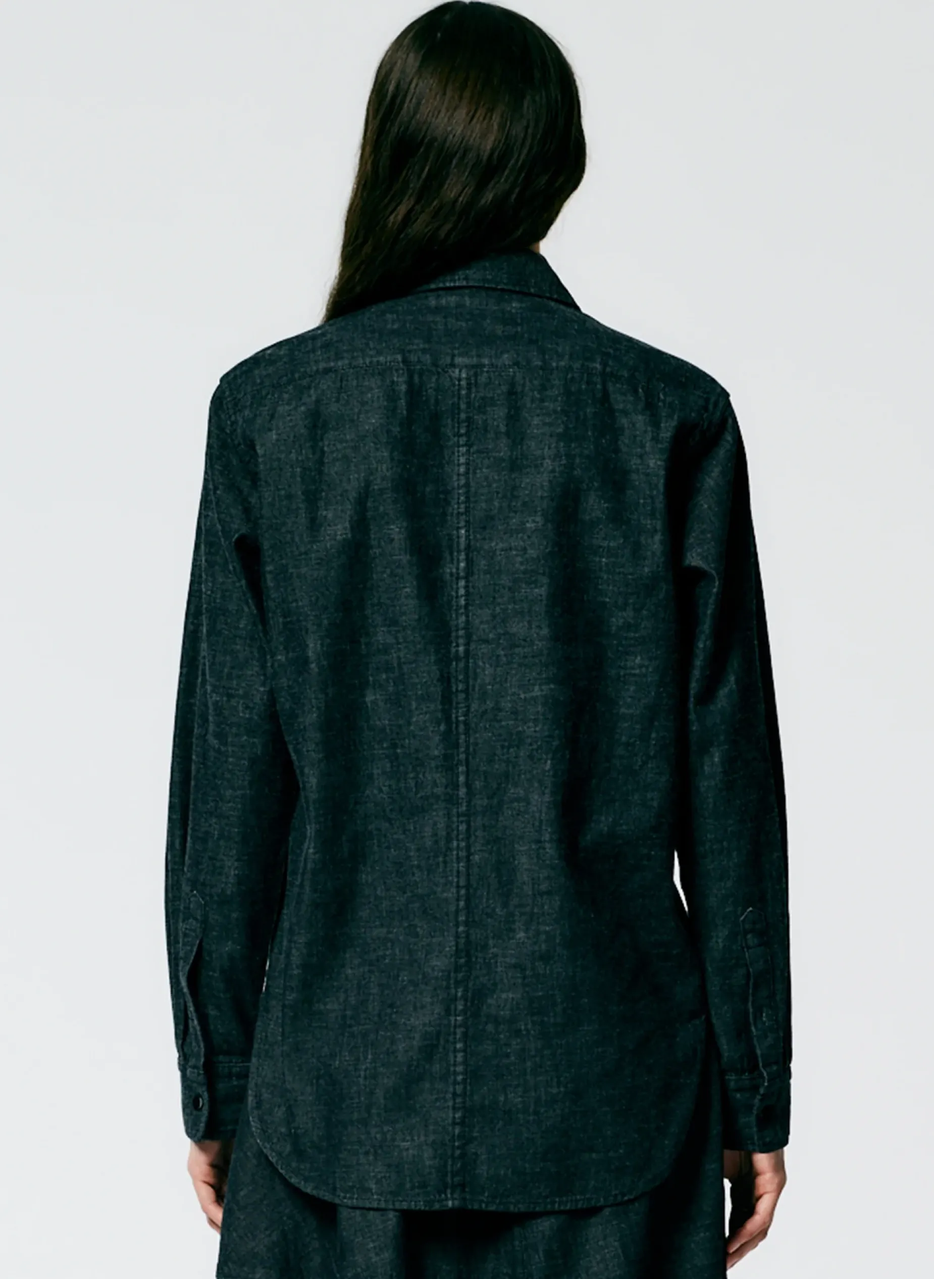 Tops|Fundamentals - WOFs>Tibi Light Weight Stone Washed Denim Charlie Slim Shirt Black
