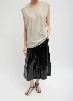 Skirts>Tibi Light Weight Stretch Patent Smocking Waistband Full Skirt Black