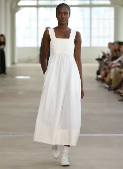 Dresses>Tibi Linen Cotton Voile Sculpted Dress White