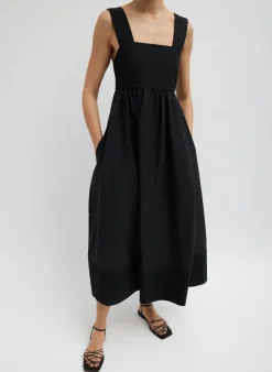 Dresses>Tibi Linen Cotton Voile Sculpted Dress Black