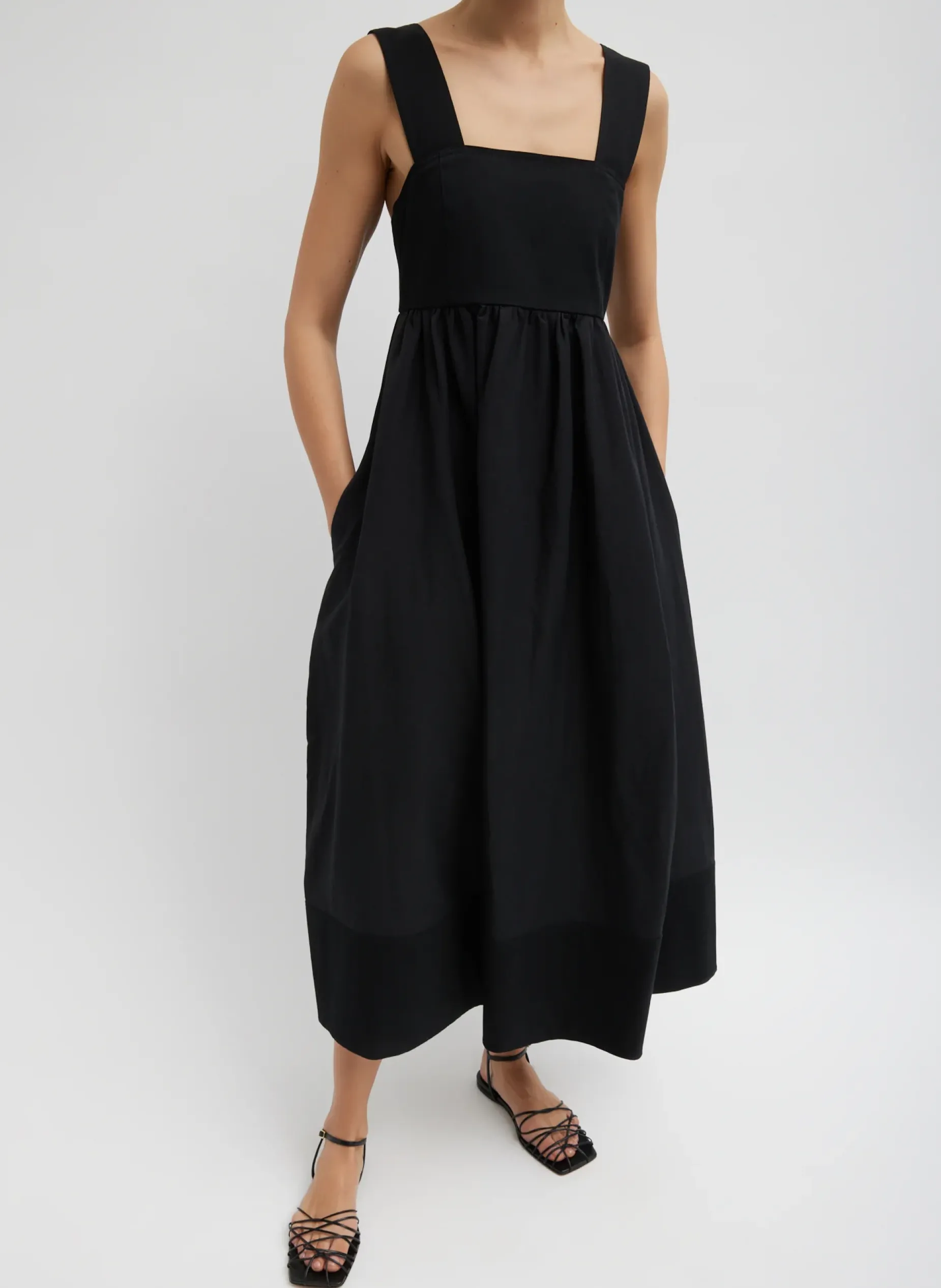 Dresses>Tibi Linen Cotton Voile Sculpted Dress Black