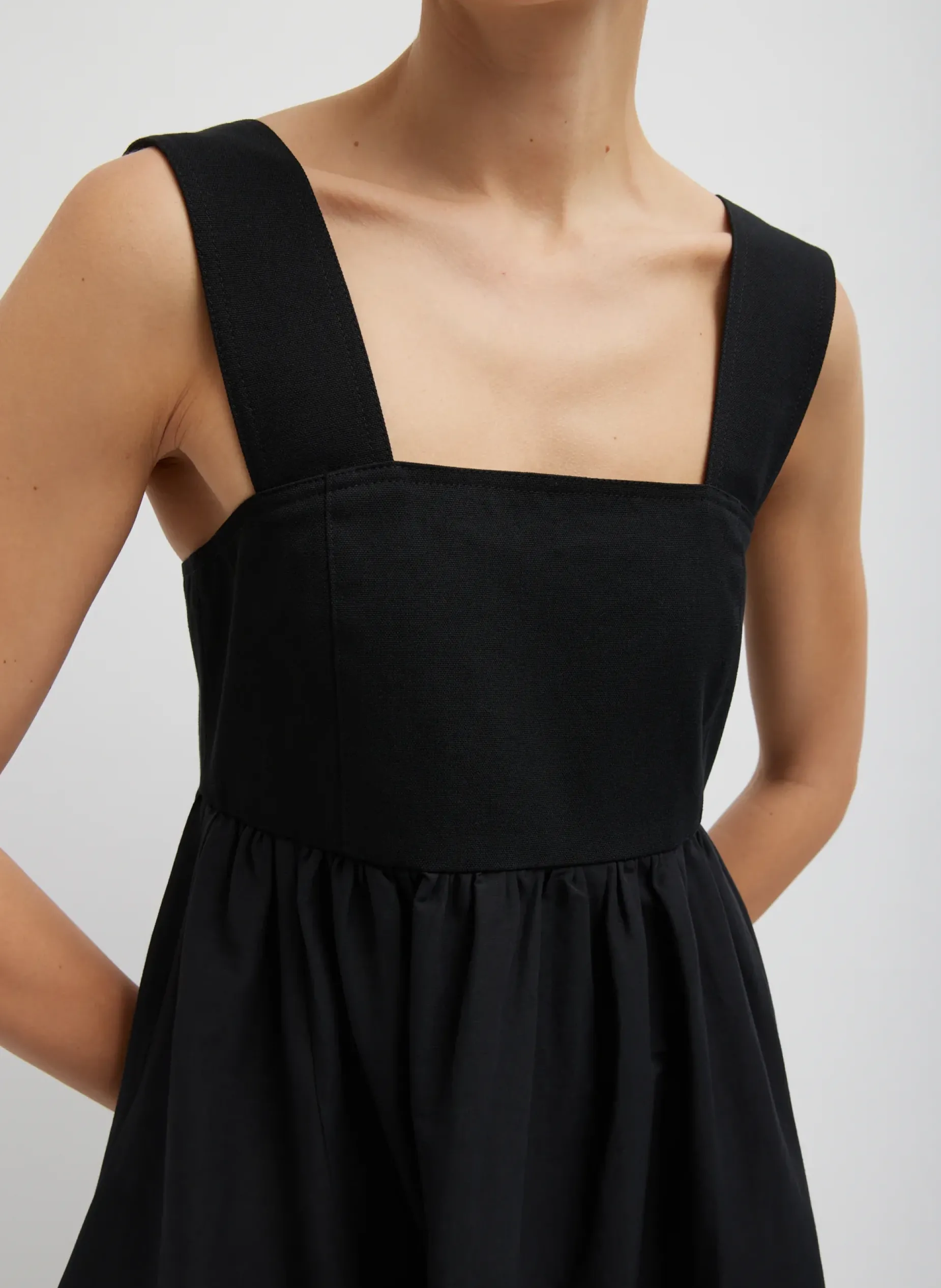 Dresses>Tibi Linen Cotton Voile Sculpted Dress Black