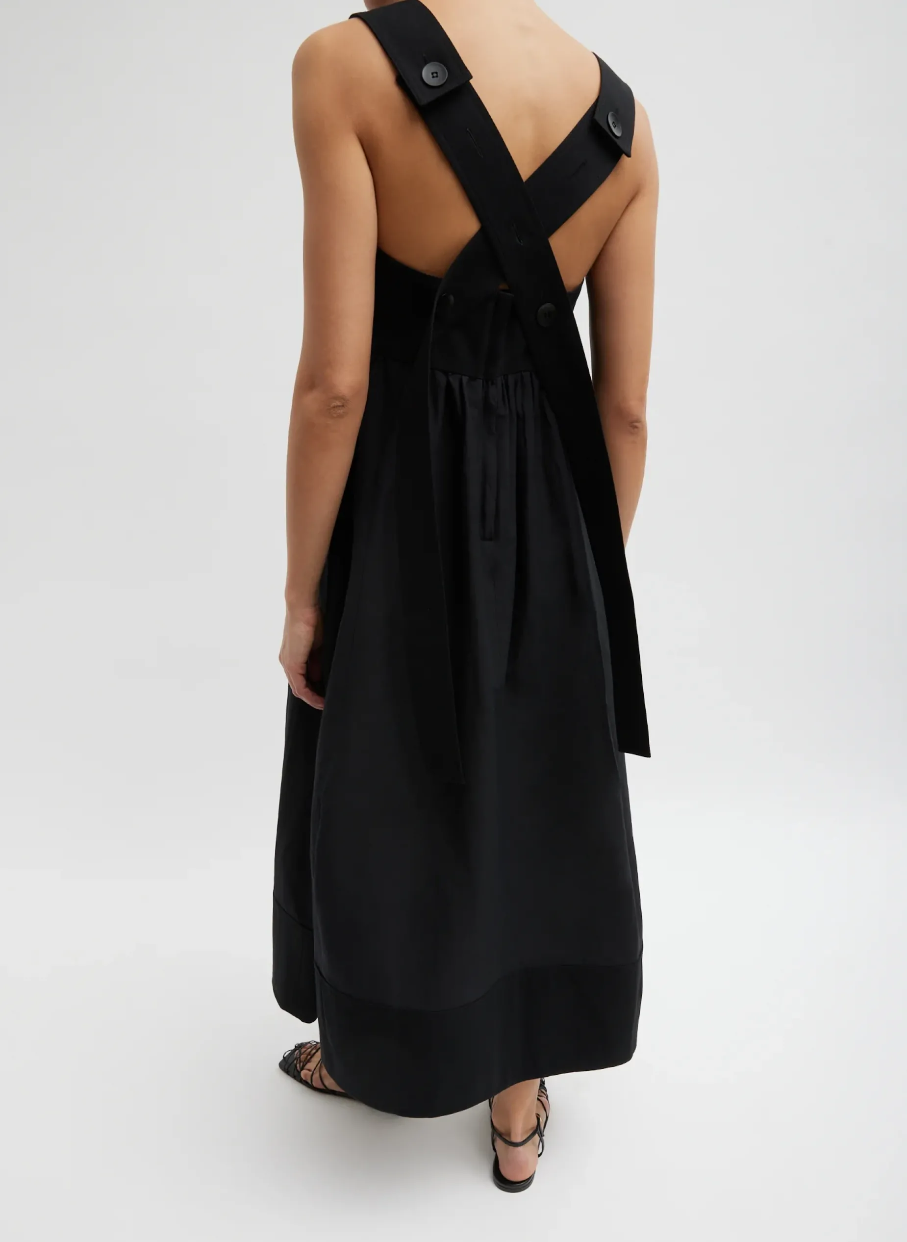 Dresses>Tibi Linen Cotton Voile Sculpted Dress Black