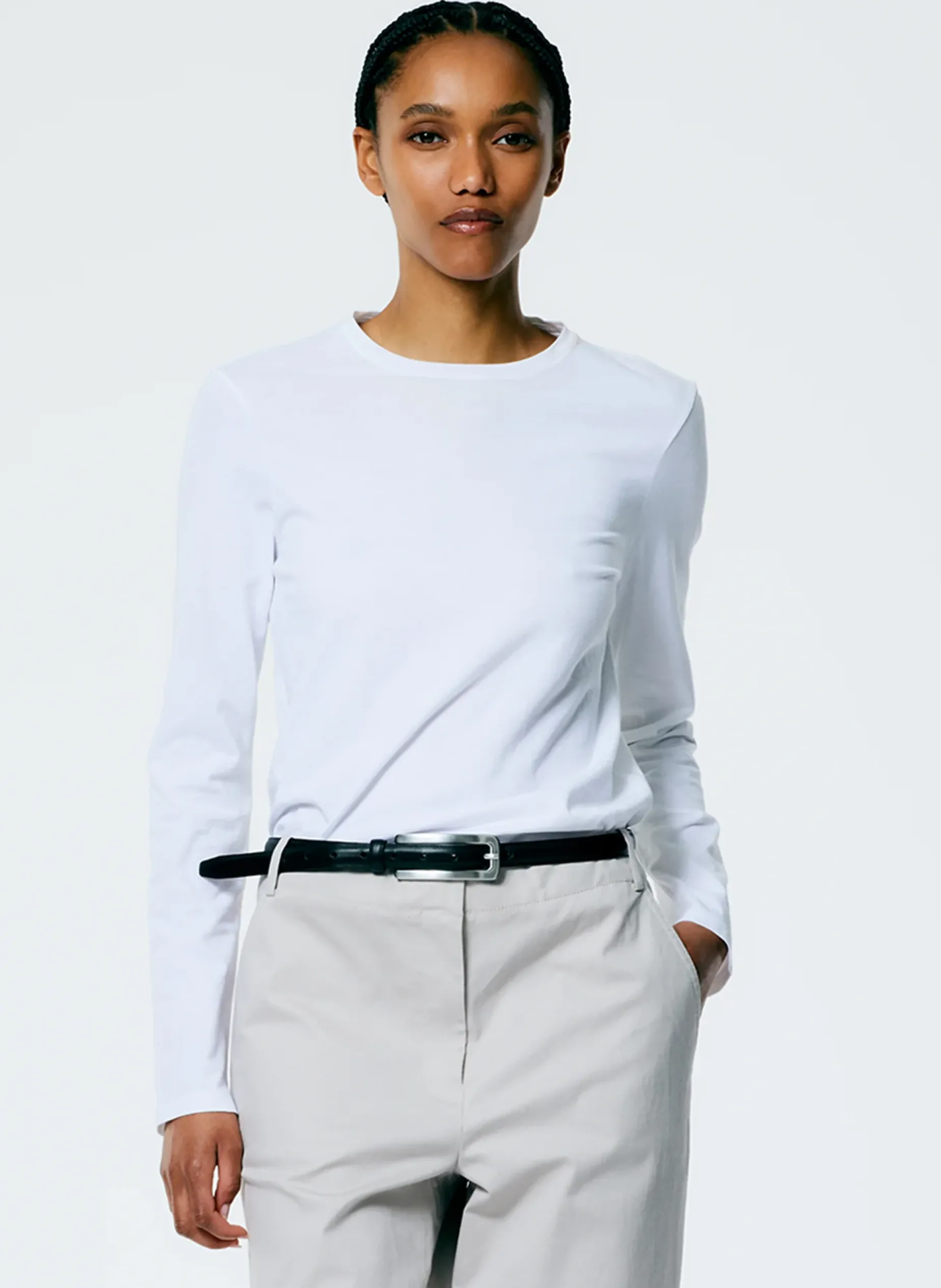Knitwear & Sweatshirts>Tibi Long Sleeve Fitted T-Shirt White