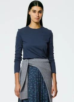 Knitwear & Sweatshirts>Tibi Long Sleeve Fitted T-Shirt Navy Fog