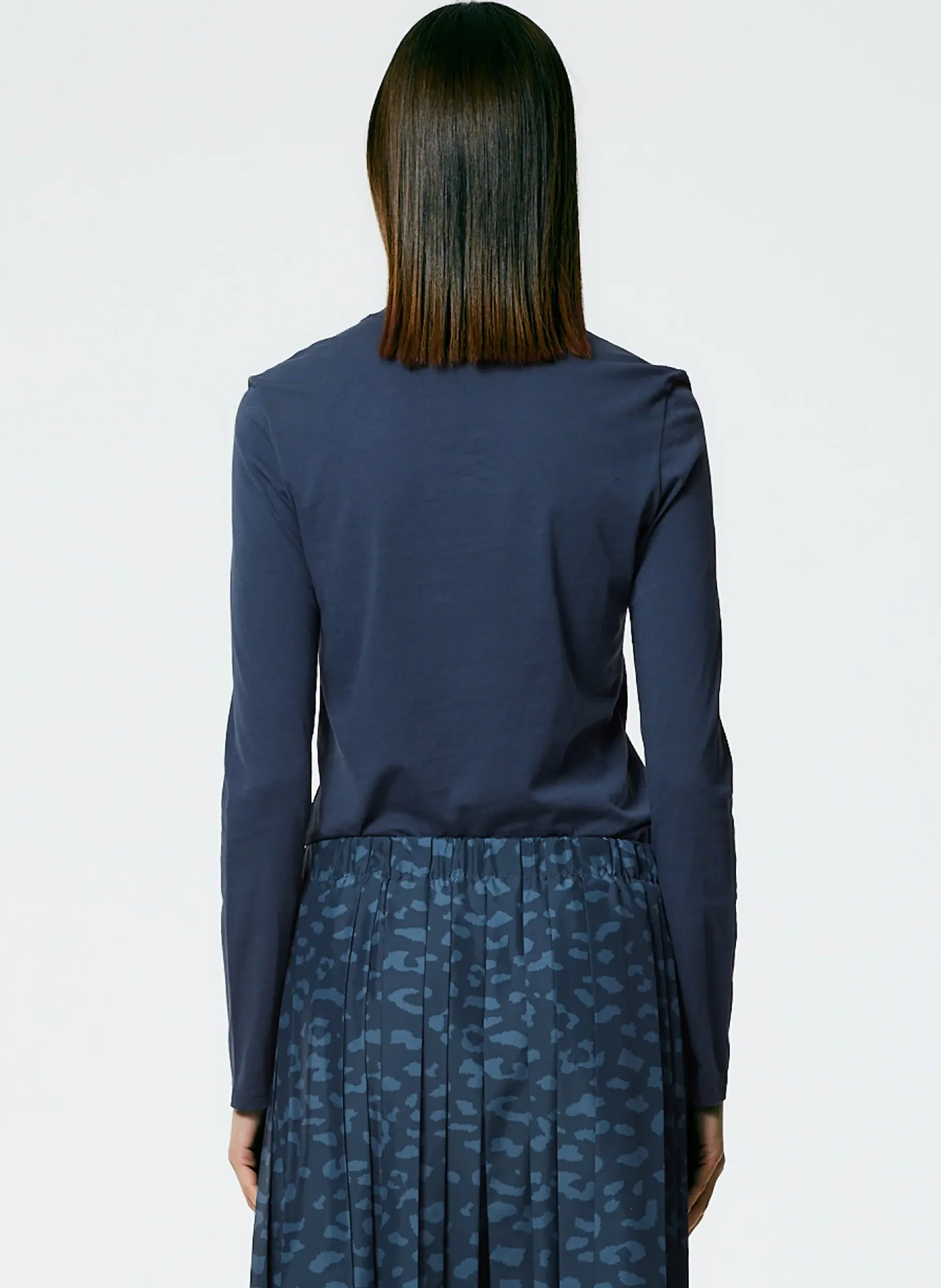 Knitwear & Sweatshirts>Tibi Long Sleeve Fitted T-Shirt Navy Fog