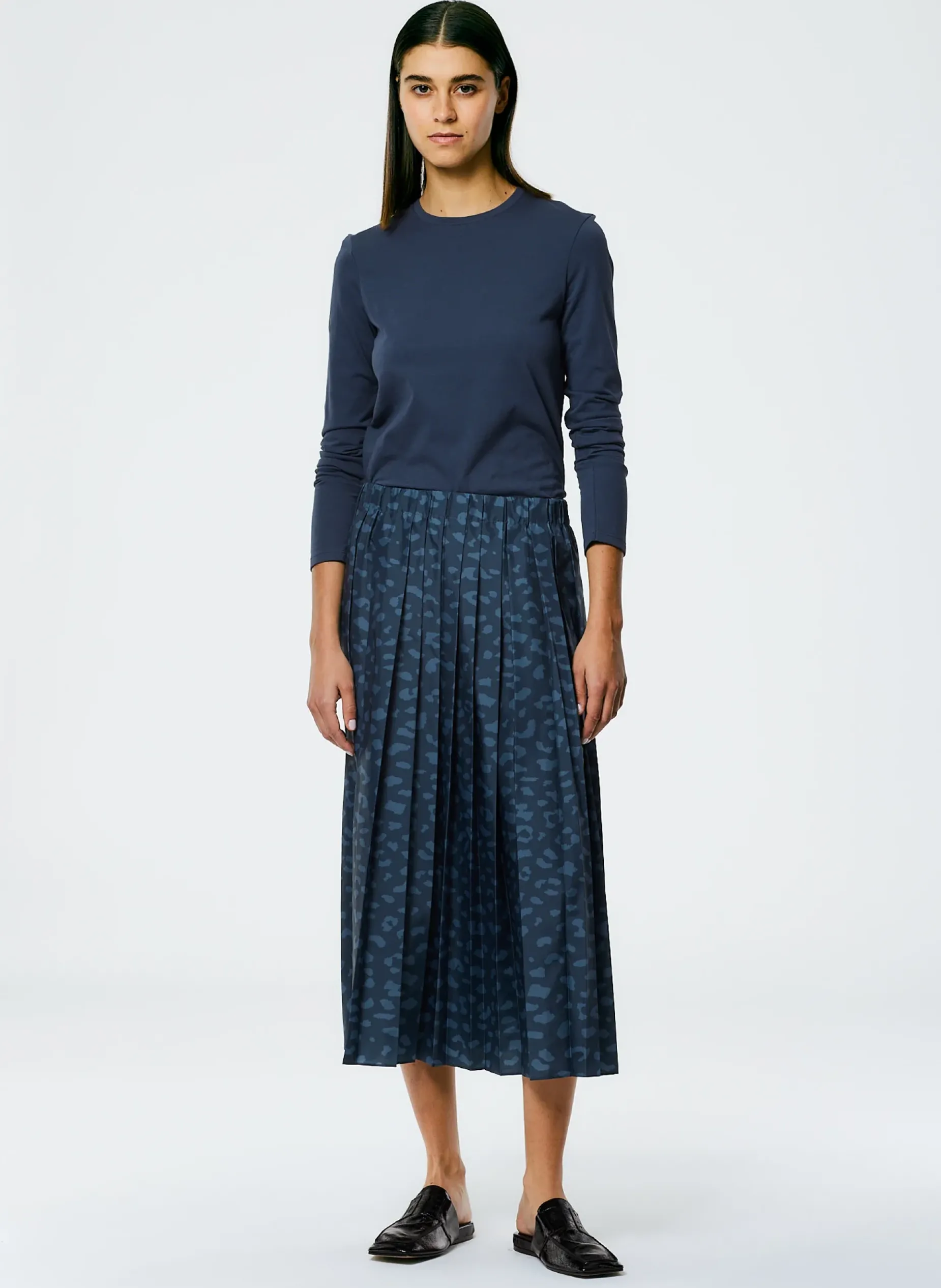 Knitwear & Sweatshirts>Tibi Long Sleeve Fitted T-Shirt Navy Fog