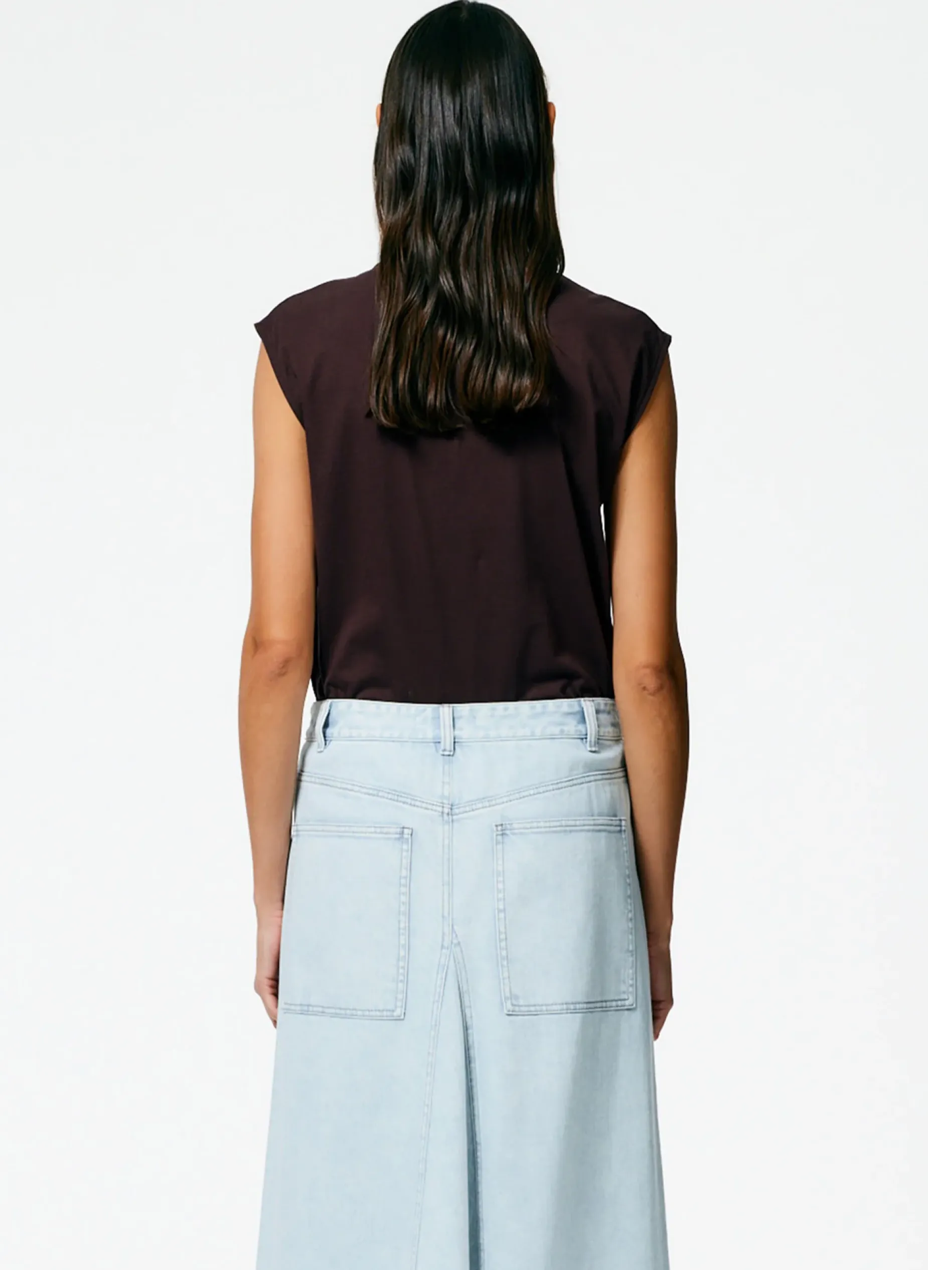 Tops|Fundamentals - WOFs>Tibi Mock Neck Sleeveless T-Shirt Brown
