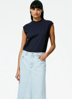 Tops|Fundamentals - WOFs>Tibi Mock Neck Sleeveless T-Shirt Navy