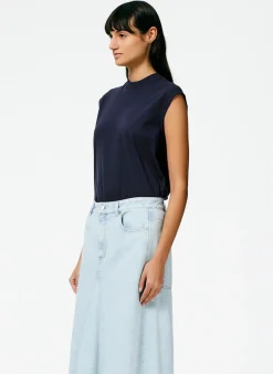 Tops|Fundamentals - WOFs>Tibi Mock Neck Sleeveless T-Shirt Navy