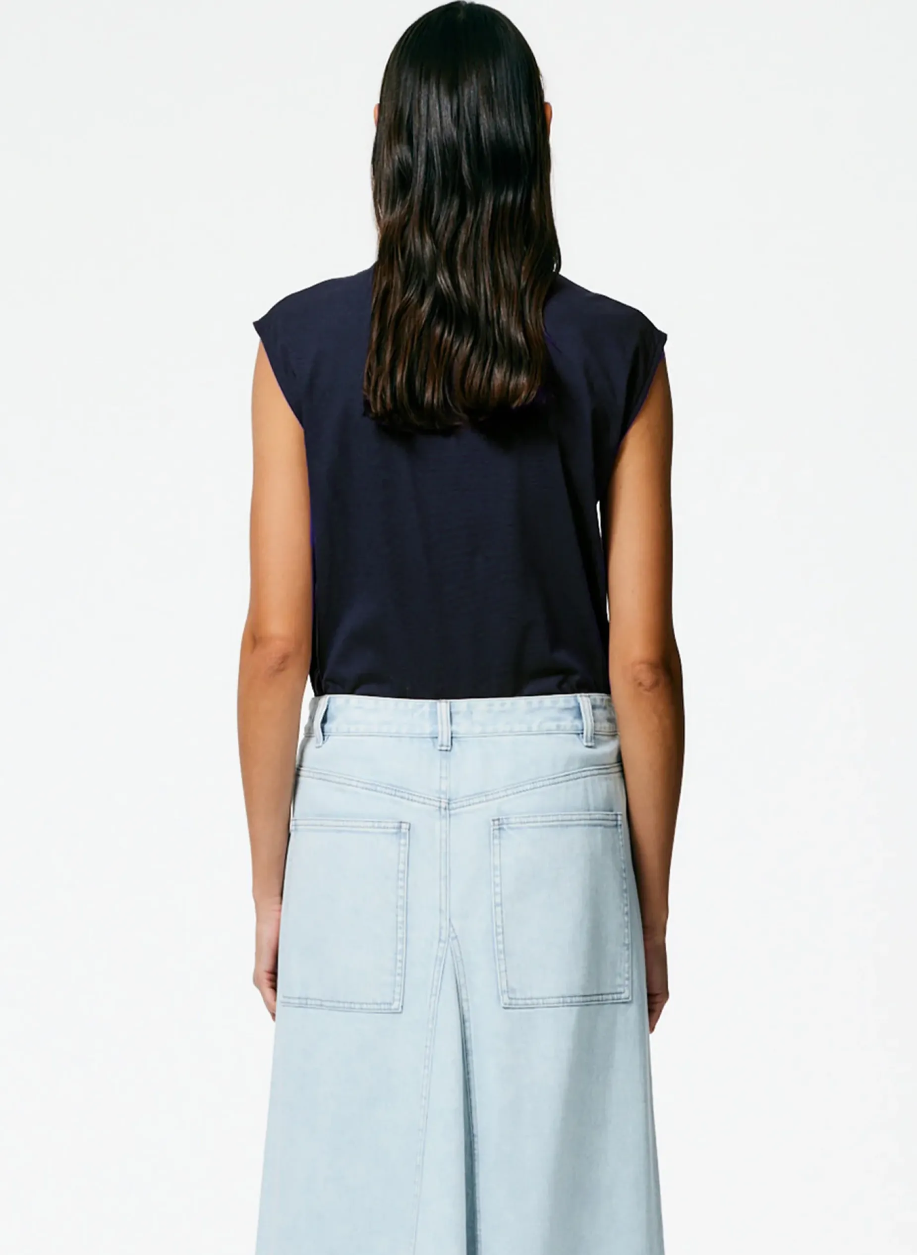 Tops|Fundamentals - WOFs>Tibi Mock Neck Sleeveless T-Shirt Navy