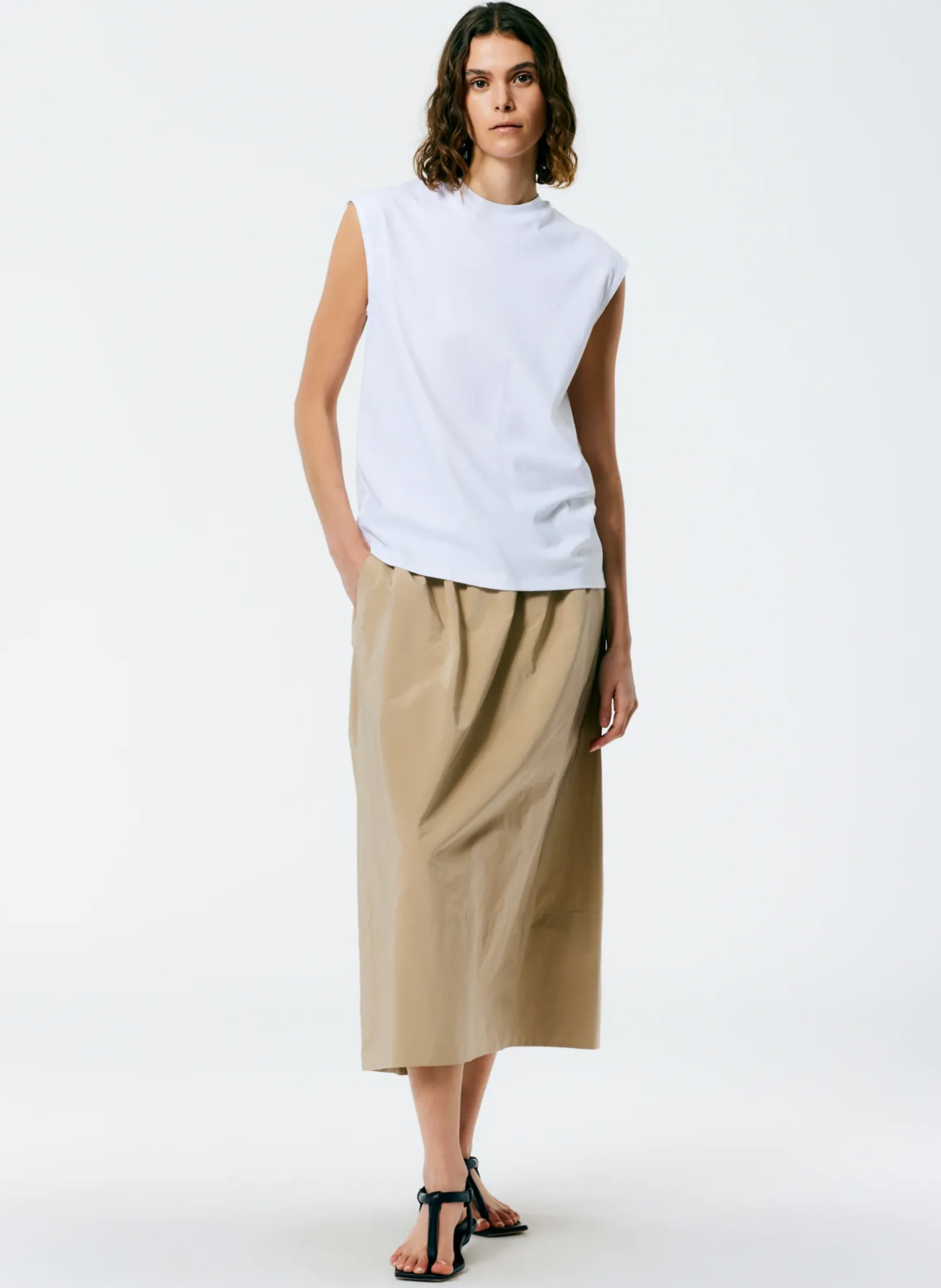 Tops|Fundamentals - WOFs>Tibi Mock Neck Sleeveless T-Shirt White