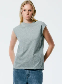 Tops|Fundamentals - WOFs>Tibi Mock Neck Sleeveless T-Shirt Heather Grey