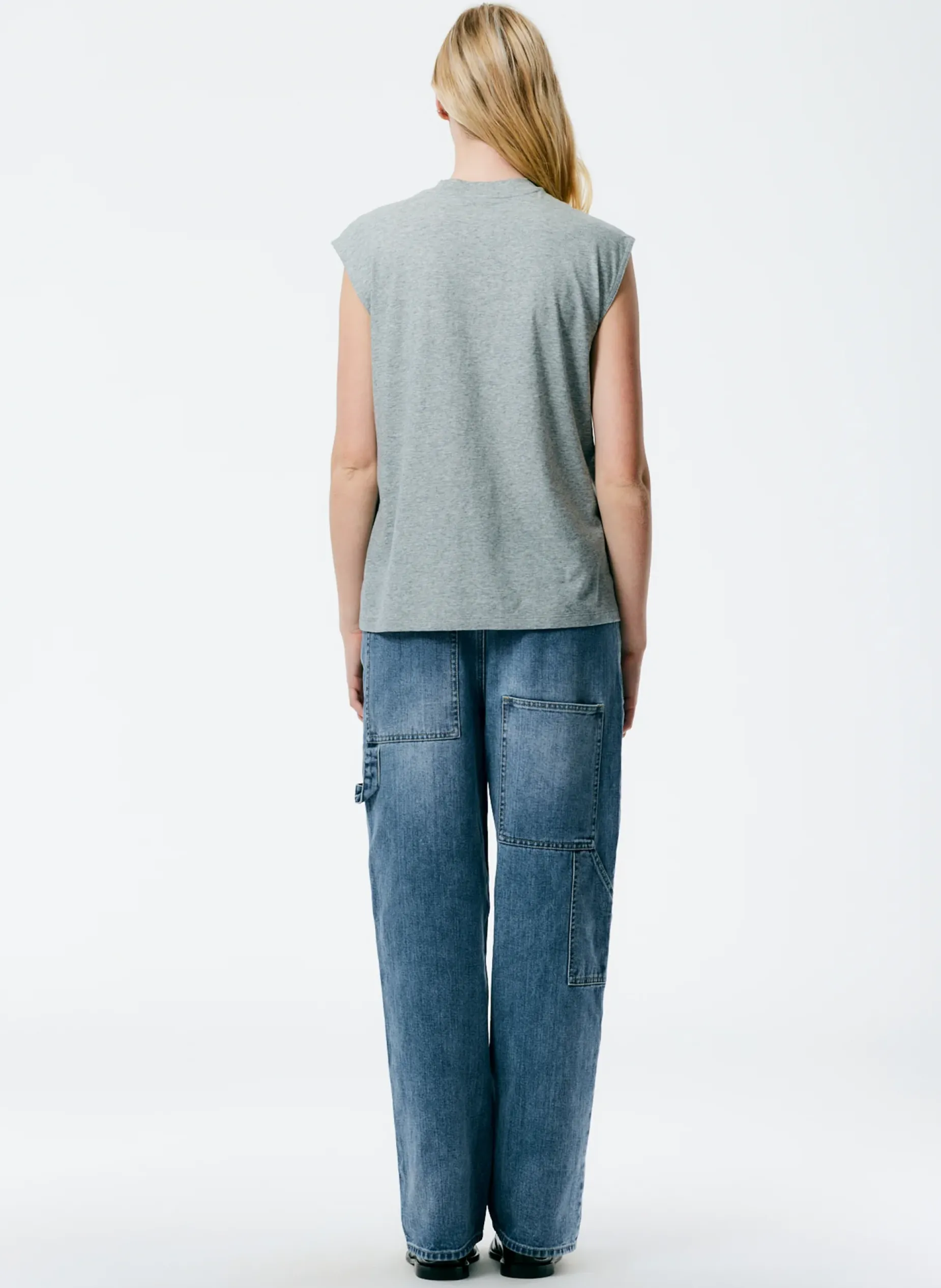 Tops|Fundamentals - WOFs>Tibi Mock Neck Sleeveless T-Shirt Heather Grey