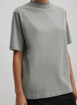 Tops|Fundamentals - WOFs>Tibi Mock Neck Unisex T-Shirt Pumice Grey