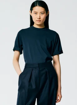 Tops|Fundamentals - WOFs>Tibi Mock Neck Unisex T-Shirt Navy