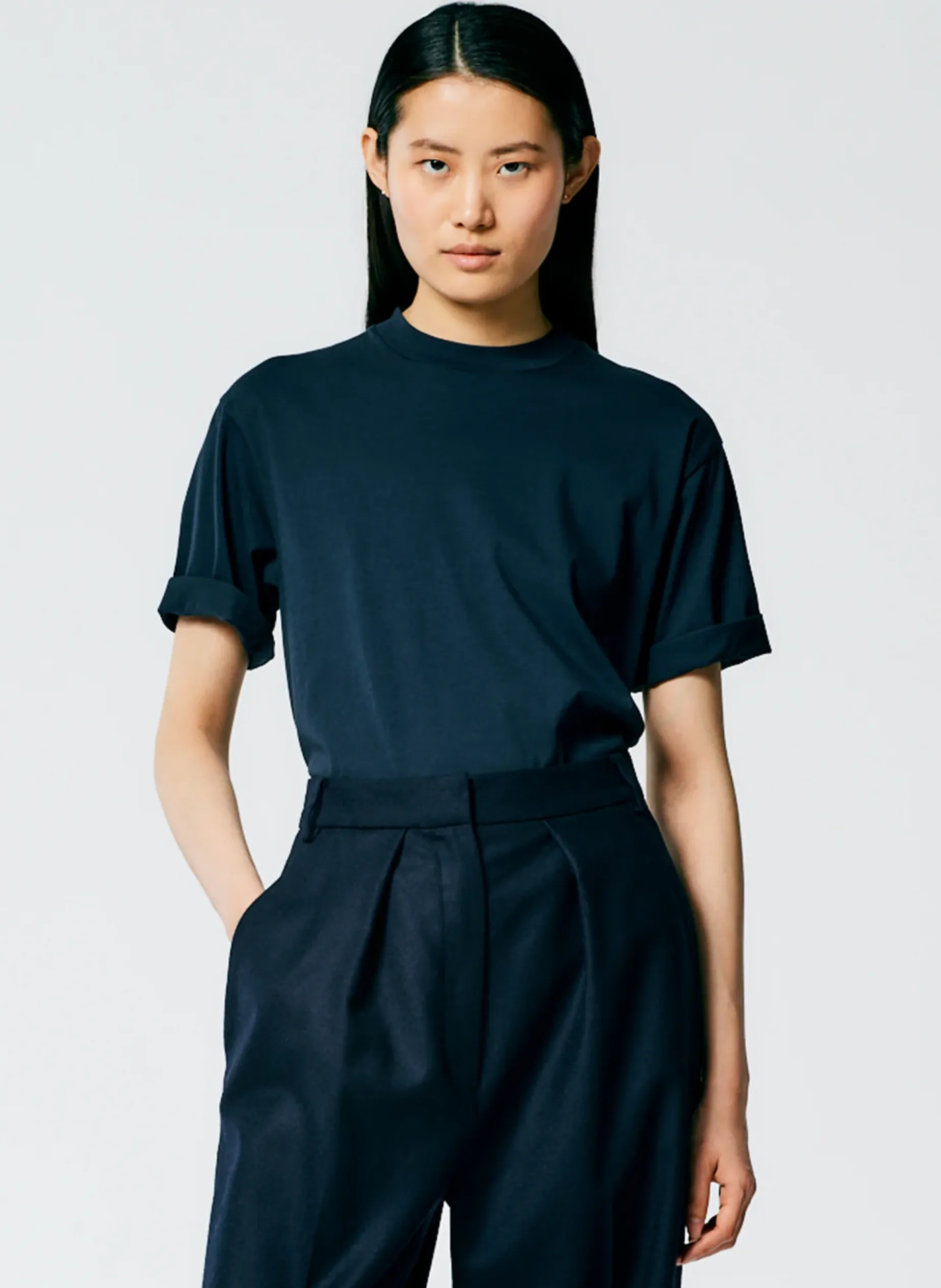 Tops|Fundamentals - WOFs>Tibi Mock Neck Unisex T-Shirt Navy