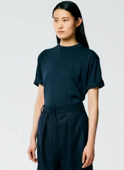 Tops|Fundamentals - WOFs>Tibi Mock Neck Unisex T-Shirt Navy