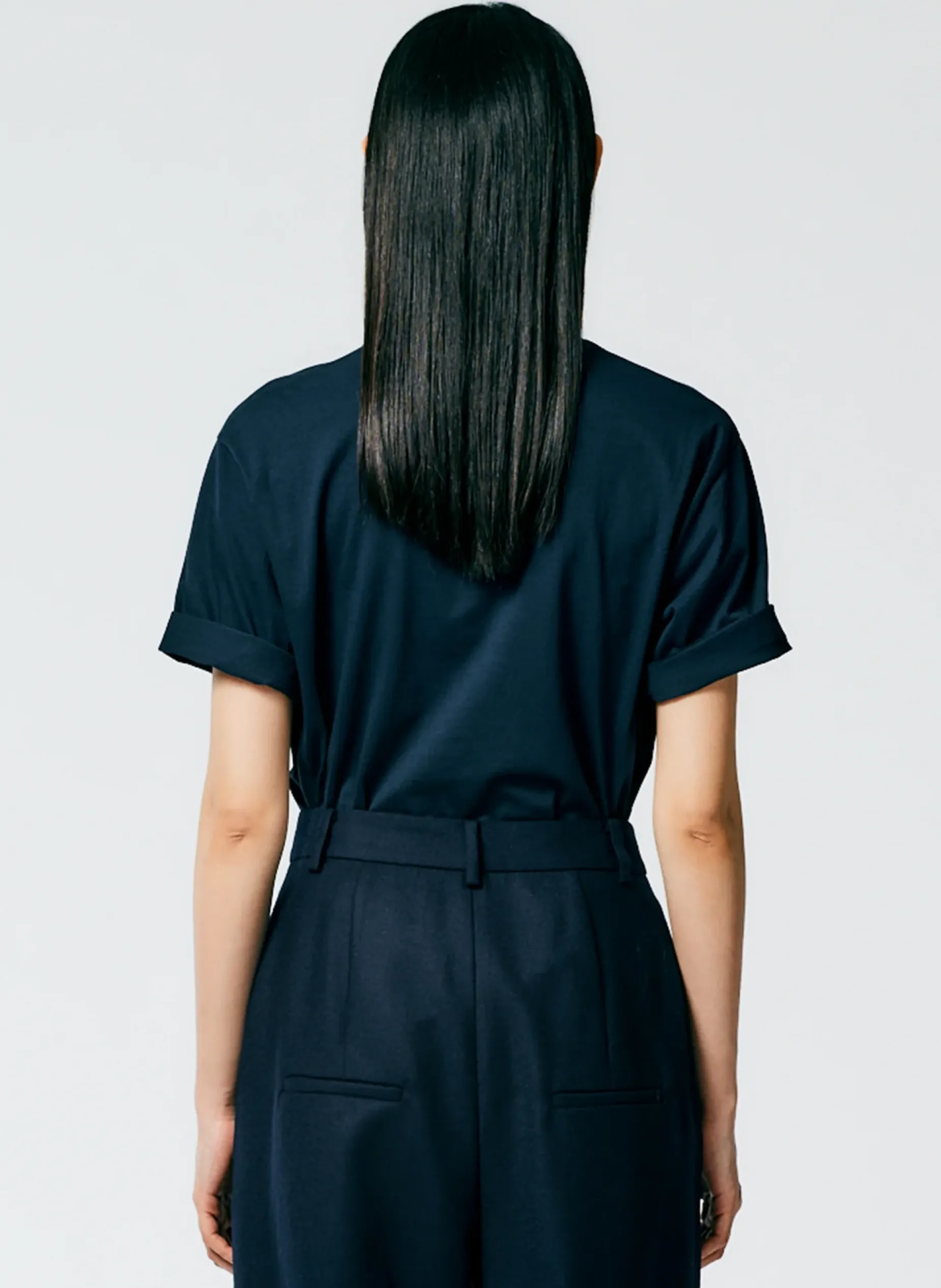 Tops|Fundamentals - WOFs>Tibi Mock Neck Unisex T-Shirt Navy