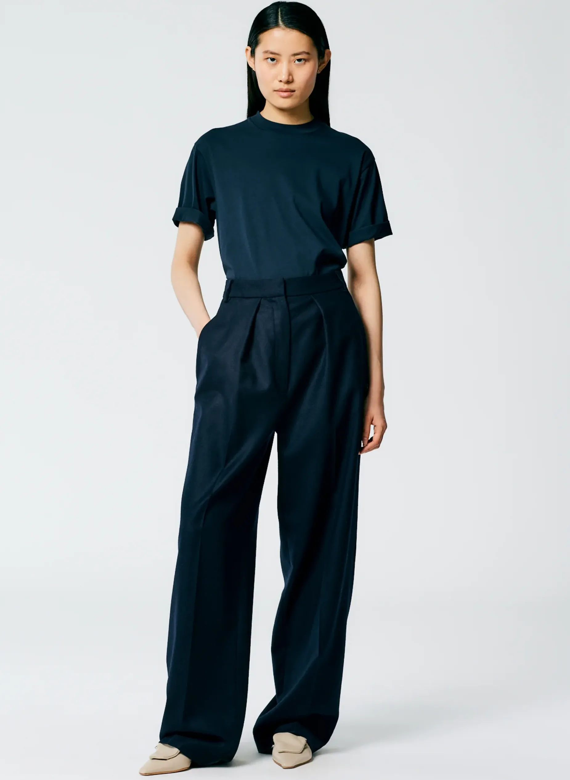 Tops|Fundamentals - WOFs>Tibi Mock Neck Unisex T-Shirt Navy