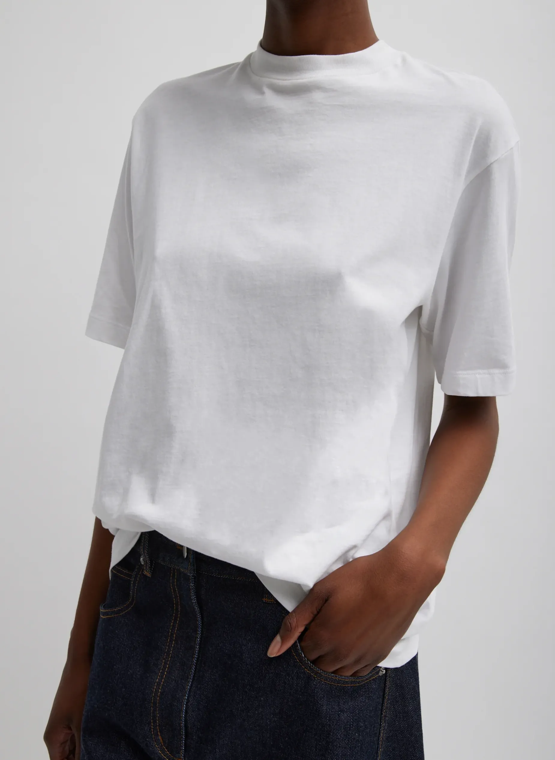 Tops|Fundamentals - WOFs>Tibi Mock Neck Unisex T-Shirt White